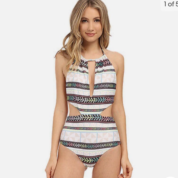 MARA HOFFMAN slit front reversible halter one piece swimsuit small - Picture 1 of 5